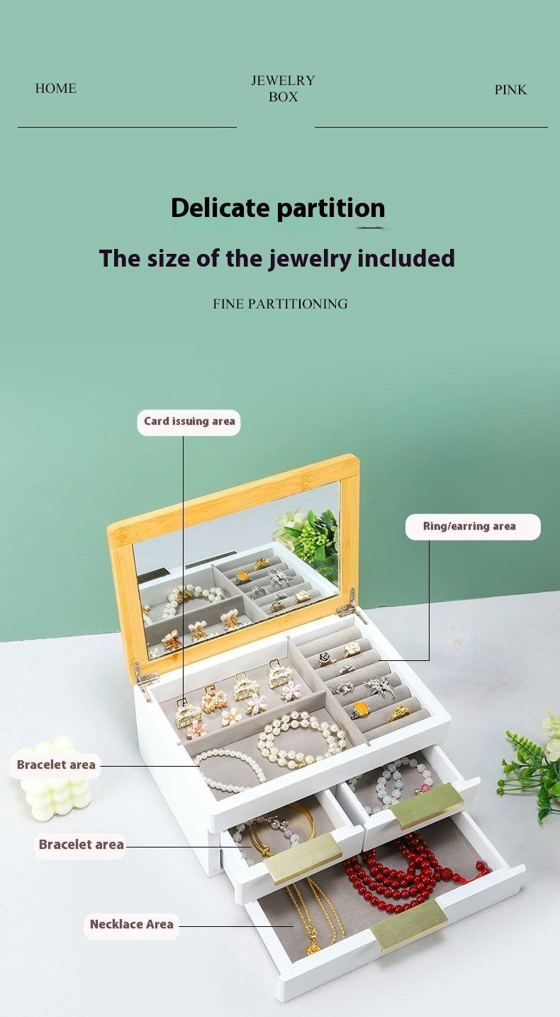 Wooden Jewelry Box With Mirror - Elegant Flip Lid Storage Organizer For Necklaces, Rings & Earrings (Multi-Layer Dustproof Design)_voghion.com