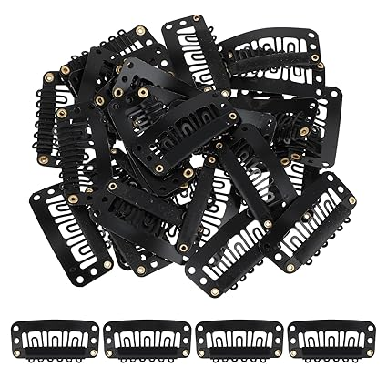 6-Teeth Clips For Hair Extension, Wigs|U-Shape Metal Silicon Clips | 28mm Length 50Pcs Per Pack Black Color_voghion.com