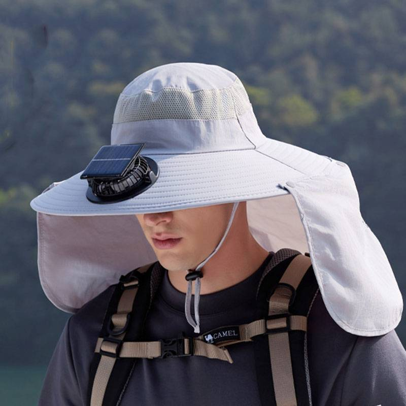 Cappello da pesca e alpinismo, cappello da sole oversize con ventaglio solare, protezione per il collo a scialle, cappello da pescatore con protezione solare_voghion.com