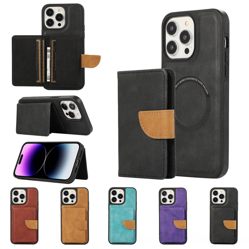 Magnetic Card Holder Phone Case For Slim Wallet & Protective Cover 2-in-1, PU Leather, Handcrafted_voghion.com