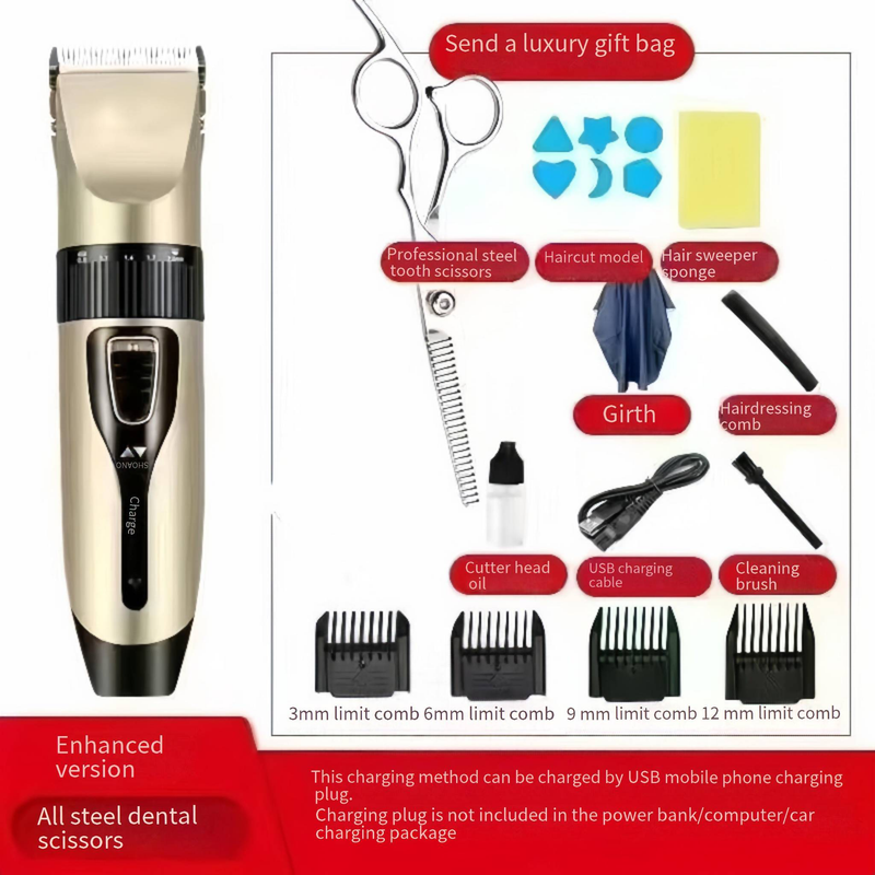 Professional Cordless Hair Clipper For Men - Ceramic Blade, Rechargeable, Self-Cleaning, Multiple Attachments (Gold Edition)_voghion.com