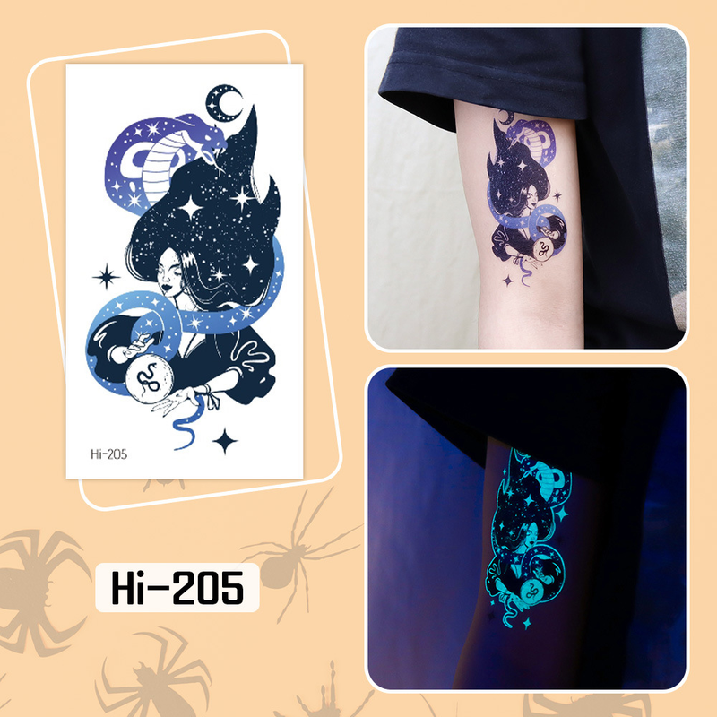 Adesivi per tatuaggi temporanei luminosi di Halloween, cartoni animati, zucca, teschio e farfalla per bambini._voghion.com