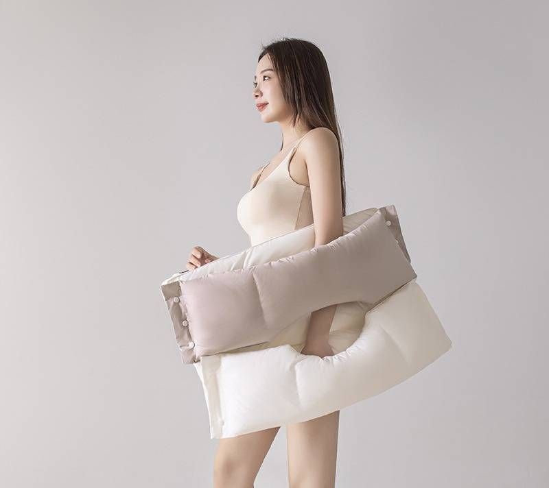 Cuscino di supporto cervicale in cotone traspirante - Altezza regolabile per alleviare il dolore al collo, antirughe e adatto a chi dorme di lato, biancheria da letto ipoallergenica_voghion.com