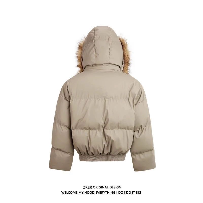 Parka unisex con capucha de piel desmontable para hombre - Abrigo de invierno grueso (estilo utilitario)_voghion.com