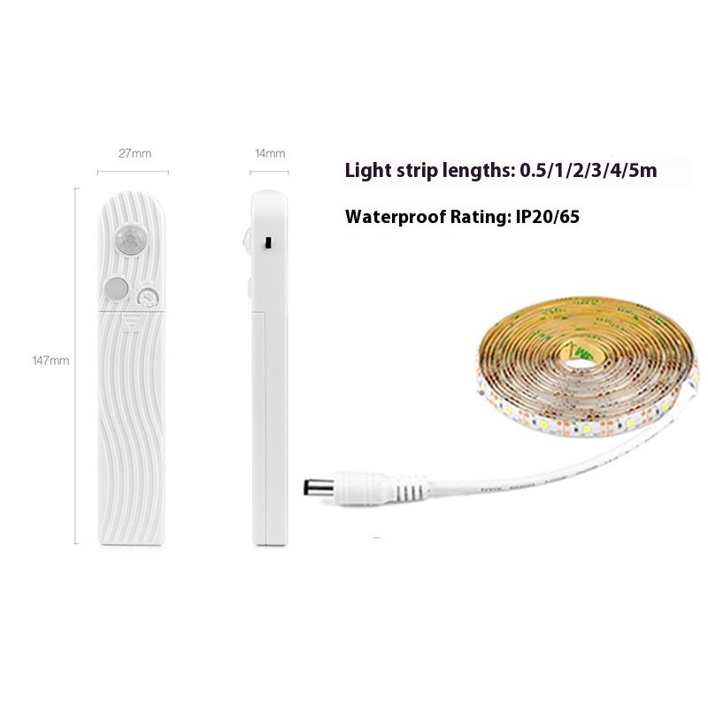 Tira de luces LED con sensor de movimiento, alimentada por USB y batería, 60 LED/m, detección de 120° para armarios, escaleras y gabinetes (longitud personalizada de 0,5 a 5 m)_voghion.com