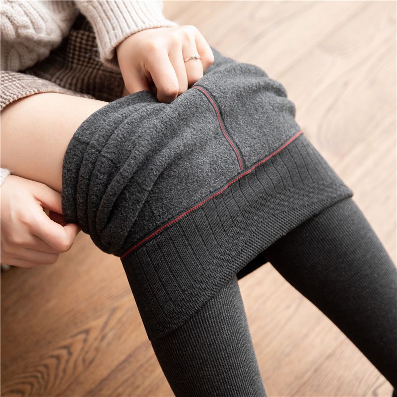 Zimowe, grube aksamitne legginsy dla kobiet z wysokim stanem, wąskie, pionowe paski, ciepłe, jesienno-zimowe, imitacja kaszmiru_voghion.com