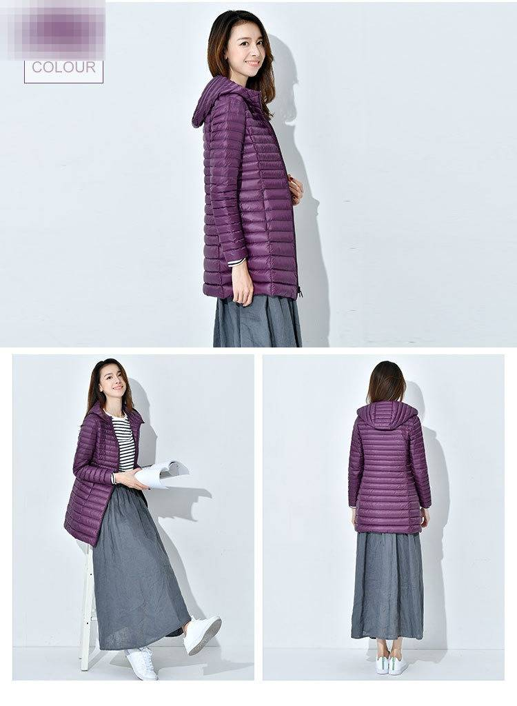 Women's Lightweight Down Jacket - Slim Fit Mid-Length Winter Coat With White Duck Feather, Stylish & Warm For Everyday Wear_voghion.com