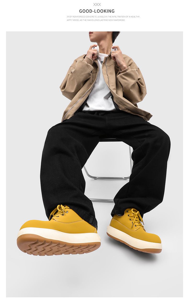 Men's Chunky Derby Boots Retro Motorcycle Style High Top Martin Boots In Yellow/Black/Brown - Fashionable & Comfortable_voghion.com