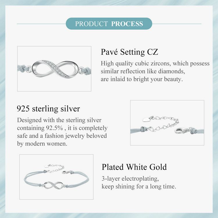 Infinity Symbol Cord Bracelet , 925 Sterling Silver Bracelet For Women_voghion.com