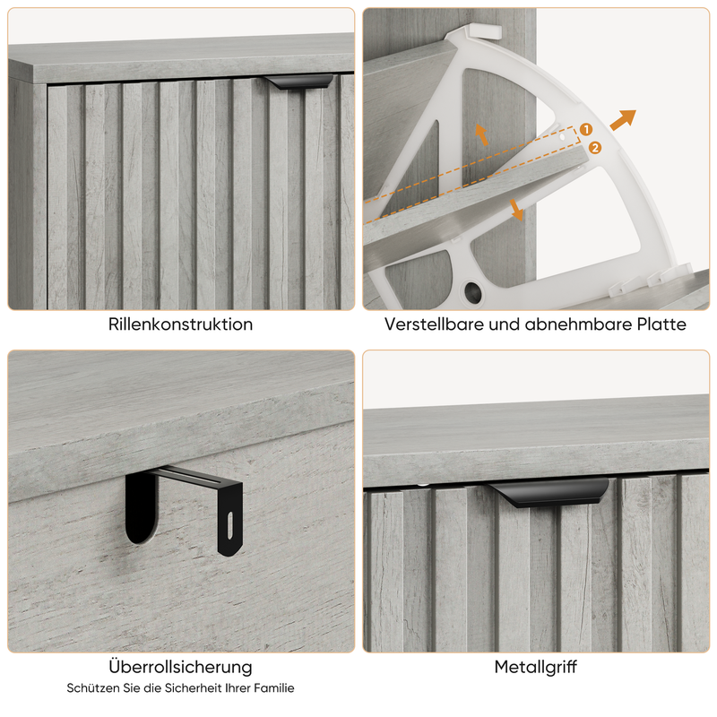 Schuhschrank Grau 60cm Mit 2 Klapp-Schubladen Für Flur Und Eingang_voghion.com