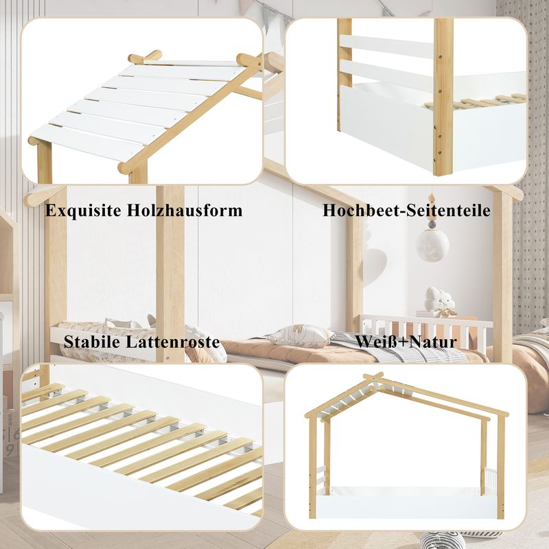 Holzbett 90x190cm In Hausdesign, Schlichtes Design, Bianco+Natur_voghion.com