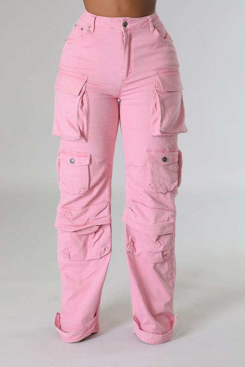 Damenbekleidung Bonbonfarbene Multi-Bag-Hosen_voghion.com