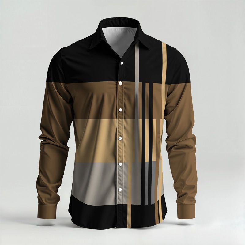 2025 Spring Summer Men Shirt Set Geometry Print Fashion Simple Two Piece Set Mens Gradient Lightweight Party Long Sleeves Suit_voghion.com