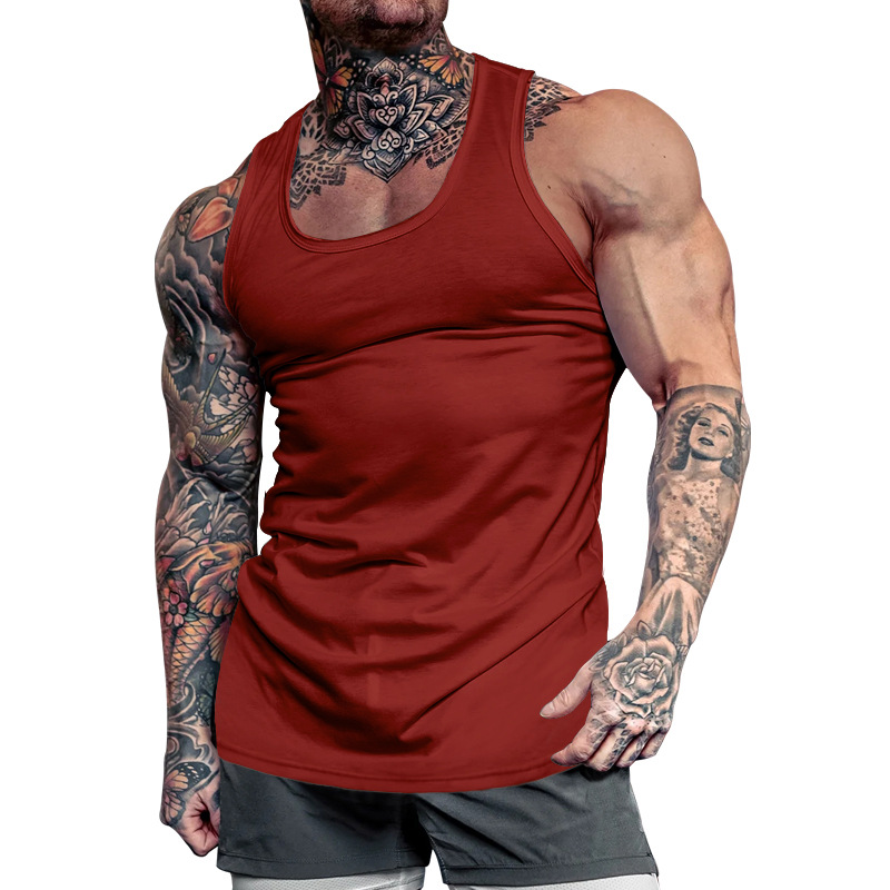 Grenzüberschreitender Außenhandel Herrenbekleidung Herren Tiefgraben Bodybuilding Fitness Weste Einfarbig Sommer Umfassendes Training Sportboden_voghion.com