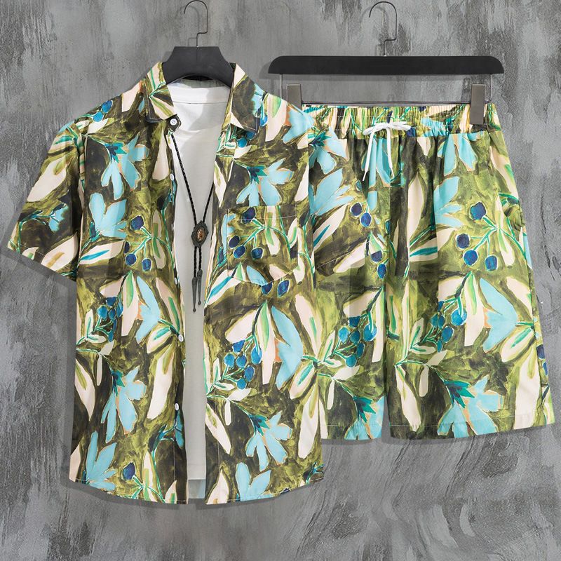 Herrenbekleidung Sommer Kurzarm Herrenhemd Meer Strand Urlaub Freizeit Lose Shorts Herrenbekleidung Trend_voghion.com