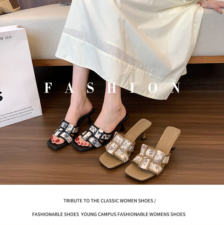 Pantofole francesi da donna con temperamento, nuove, con tacco a spillo, stile piccolo, profumato, con testa quadrata, con una sola parola, stile retrò, da trascinare_voghion.com