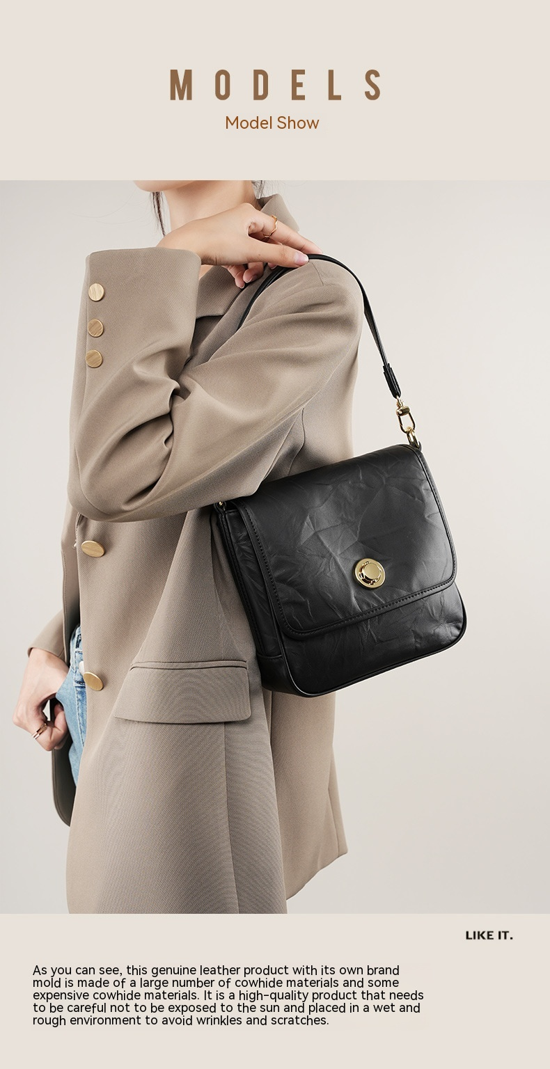 2023 New Hand Grab Pattern Cowhide Underarm for Women High Grade Pleated Black Tote Cross Shoulder Bag_voghion.com