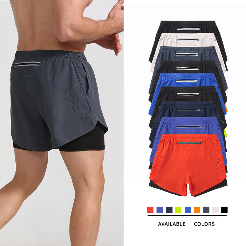 Sports shorts, men's running marathon, track and field loose three piece pants, quick drying inner lining, anti glare_voghion.com