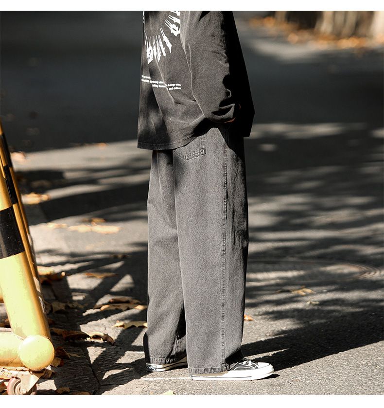 Dark Blue Vintage Jeans Men's Japanese Trendy Brand Drape Straight Pants Ins High Street Ruffian Handsome Drawstring Wide-leg Pants_voghion.com