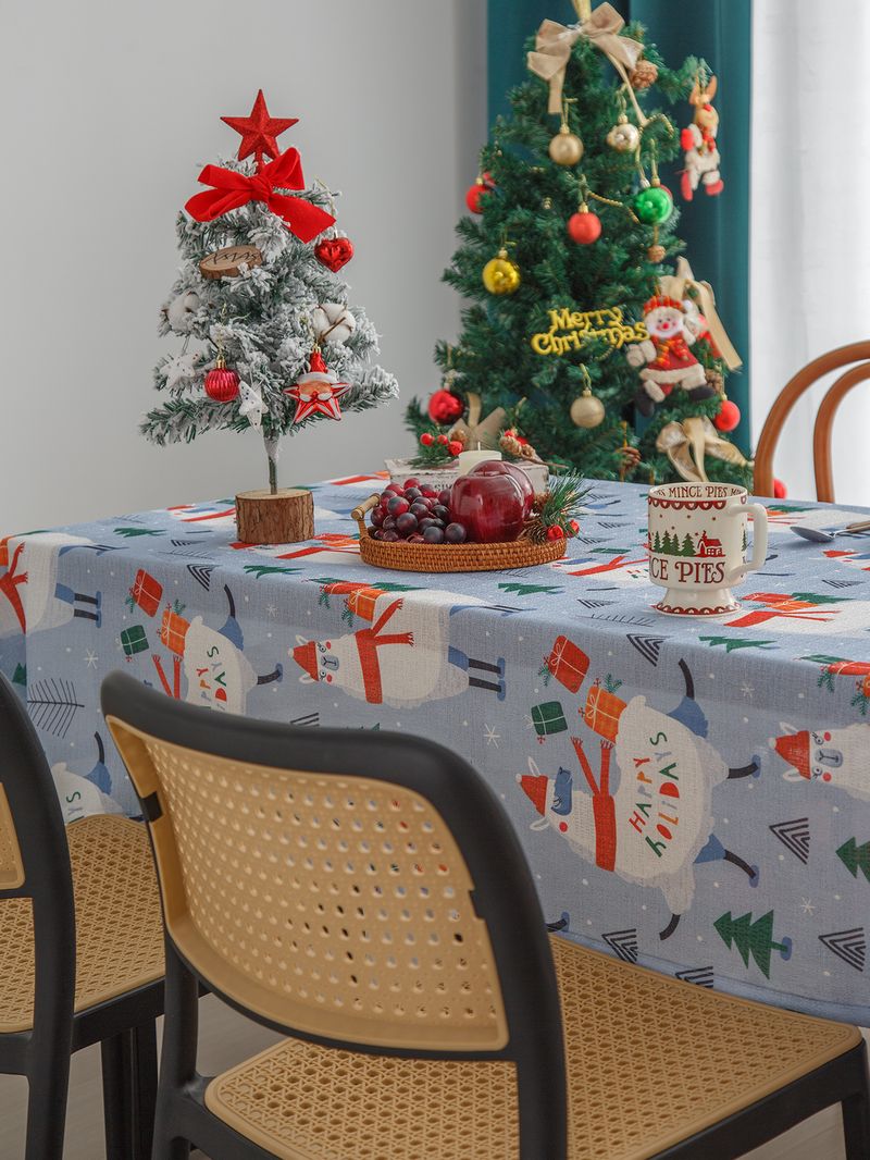 Tovaglia natalizia in poliestere con fiocchi di neve – Tovaglia rettangolare resistente e resistente al calore per decorazioni natalizie, bianco/verde/azzurro cielo, 4 misure_voghion.com