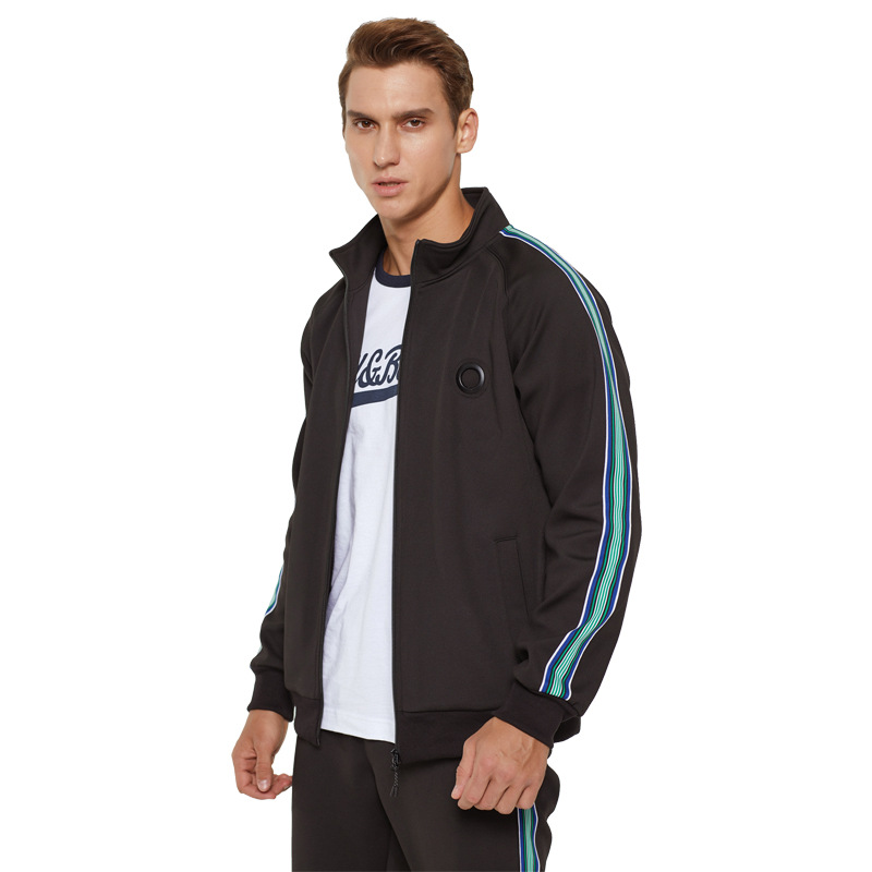 Herrenbekleidung Langarm Sport Zweiteiliger Reißverschluss Kontrastierende bedruckte Linie Mode Lässiger und bequemer Anzug_voghion.com