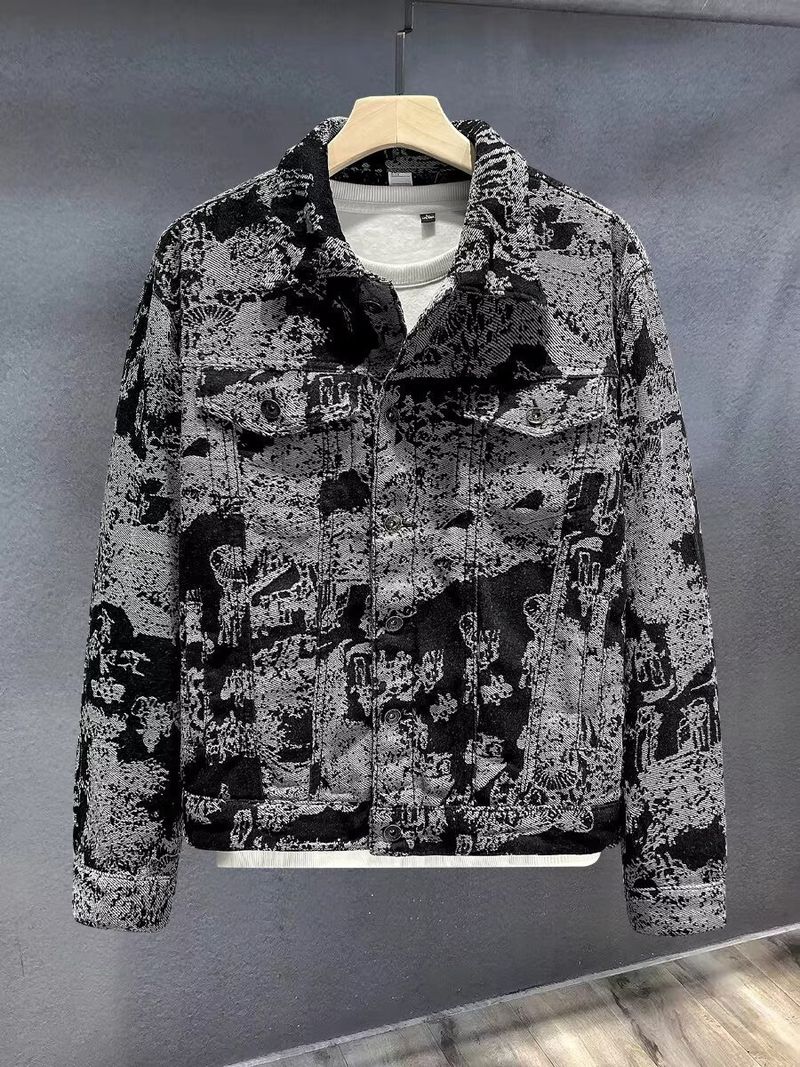 Veste en jean brodée pour homme - Manteau décontracté vintage au design élégant, coupe confortable pour un usage quotidien_voghion.com