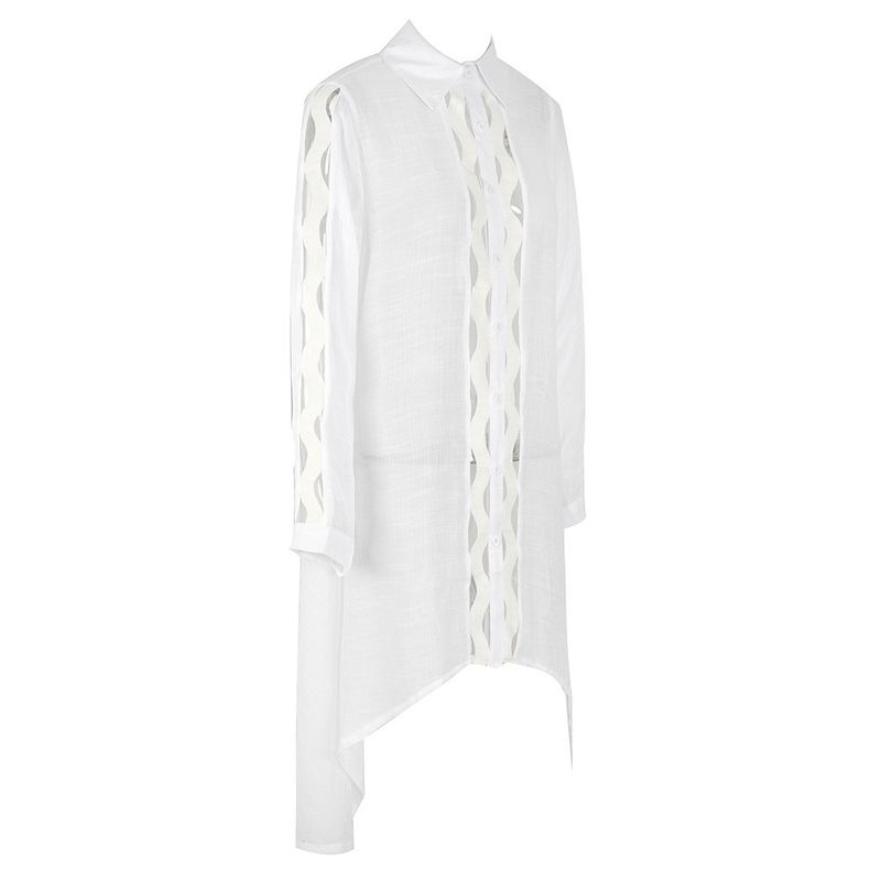 Copricostume in pizzo di cotone e bambù – Cardigan da spiaggia con protezione solare (bianco/nero, taglia unica)_voghion.com