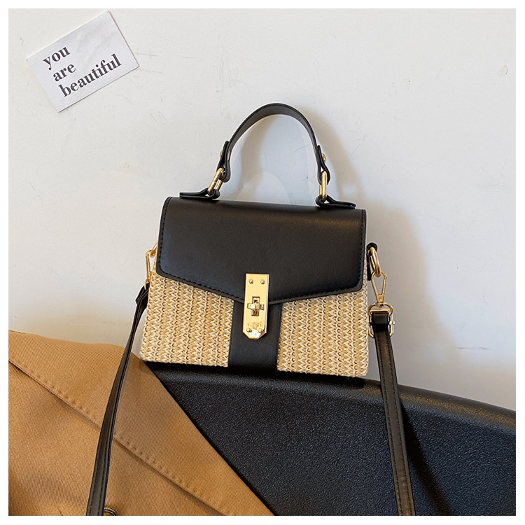 Borsa a tracolla singola intrecciata da spiaggia con fibbia obliqua, per il tempo libero, con fibbia a chiusura alla moda, erba per il tempo libero_voghion.com