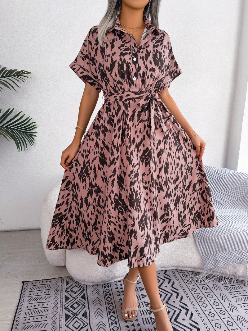 2023 Summer Casual Loose Leopard Camicia con lacci Gonna da donna_voghion.com