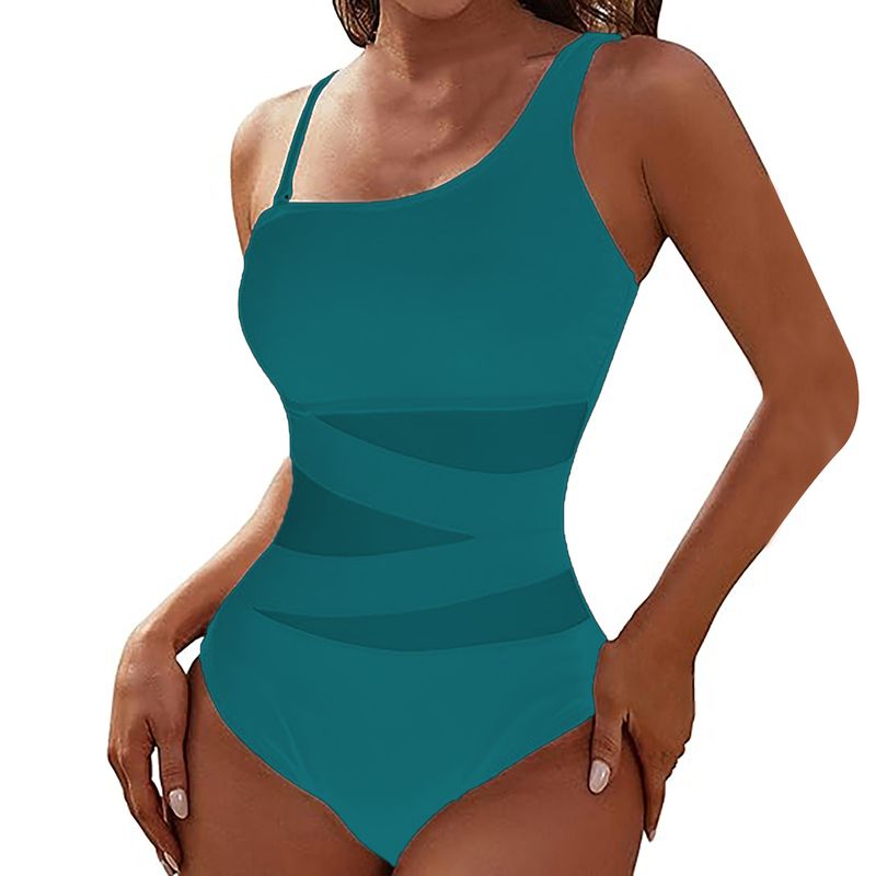 Women's Clothing One Piece Swimsuit Thin Strap Oblique Shoulder Conservative Bikini_voghion.com