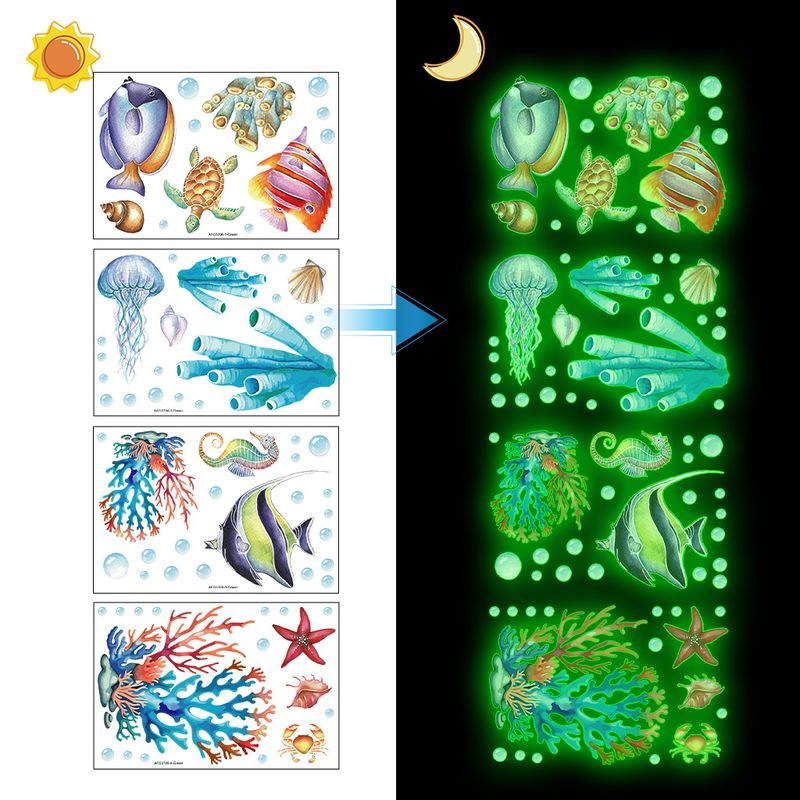 Pellicola PET verde oceano stampa a macchina a 6 colori mondo sottomarino adesivo da parete luminoso_voghion.com