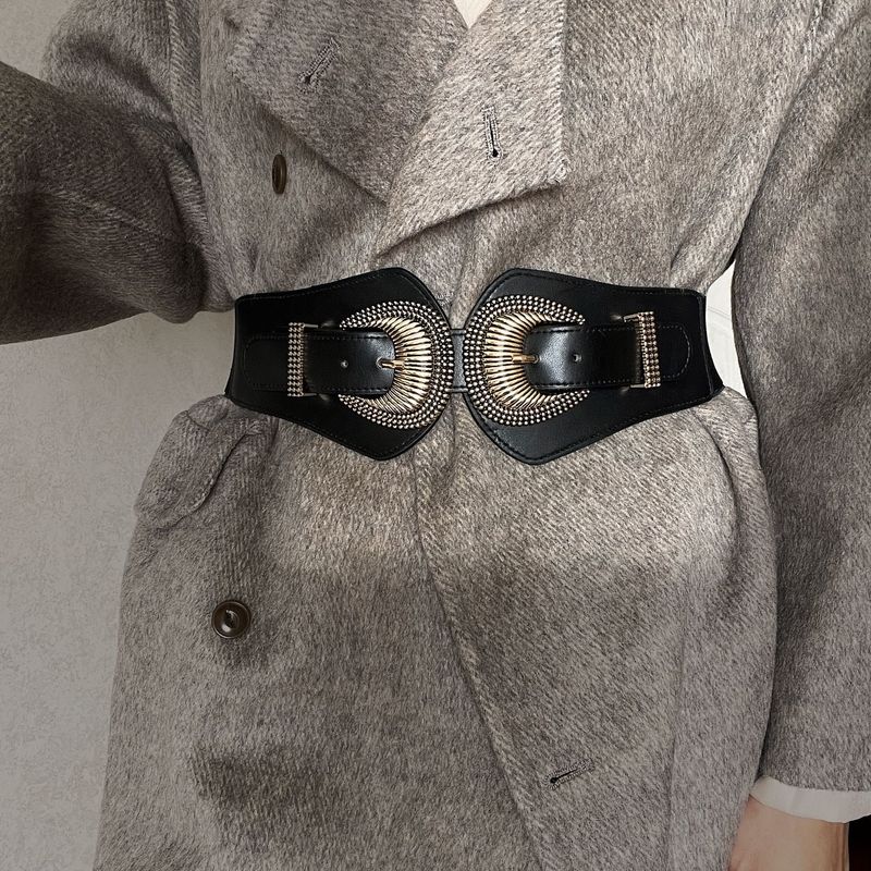 Breiter Bund, geschnitzter Muschelkopf, elastischer Gürtel, hohe Elastizität, modisch, dekoratives Kleid, französischer Taillenmieder_voghion.com