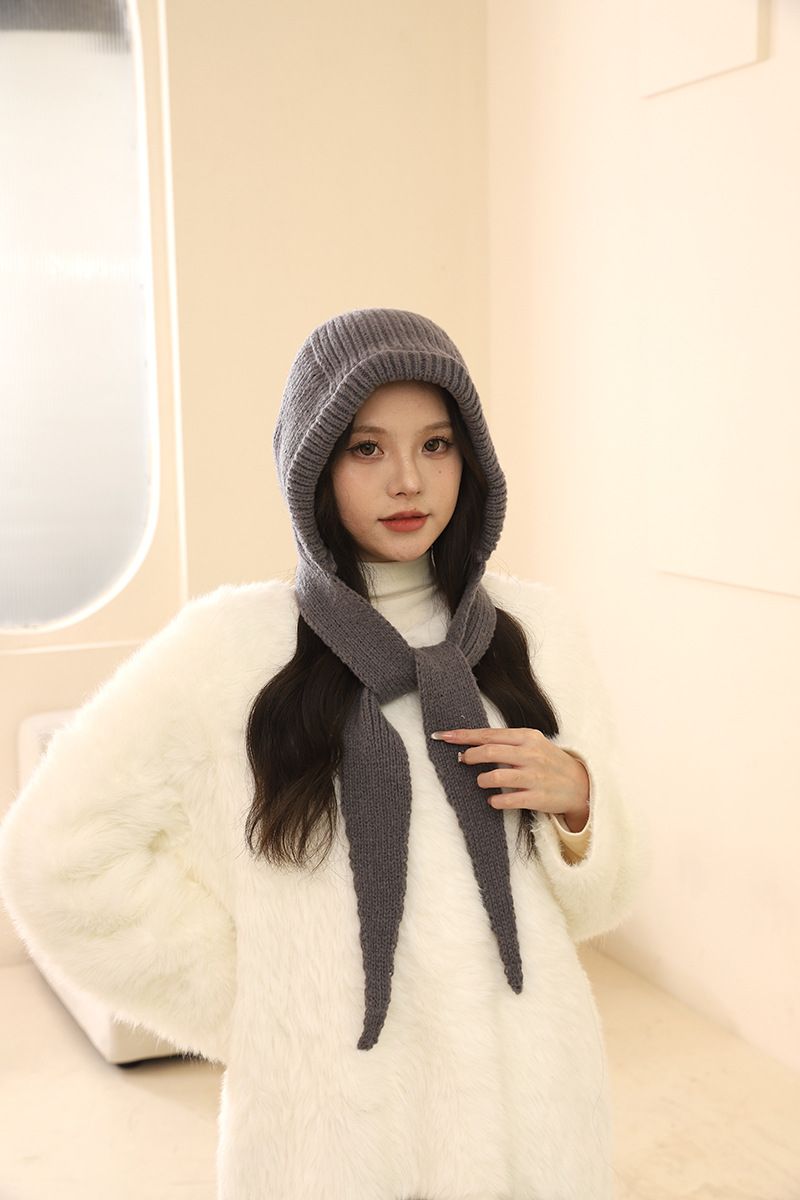 Cappello passamontagna rosso per donna in autunno inverno, caldo e spesso lavorato a maglia, protezione integrata per collo e orecchie, cappello di lana, alla moda_voghion.com