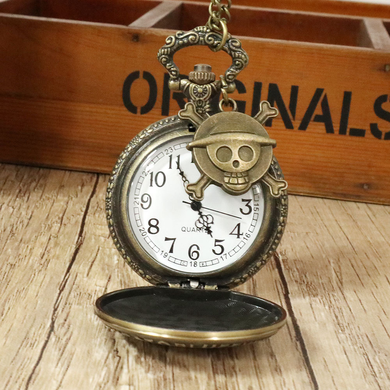 Anime Peripheral One Piece + Skull Pendant Flip Quartz Large Pocket Watch_voghion.com