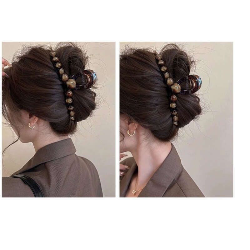 Fascia per capelli con perline sfumate, fermaglio per squalo, grande, per la parte posteriore della testa, di alta qualità, marrone, 2025_voghion.com