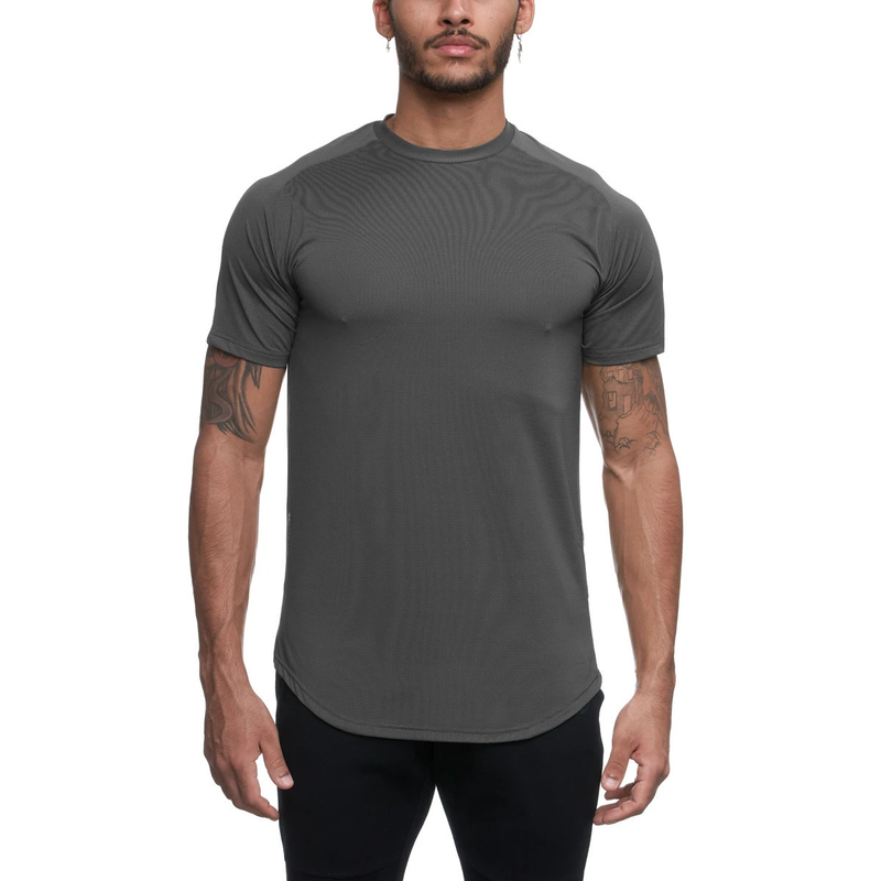 Muscle Brother Round Neck Sports Fitness T-shirt For Men's Breathable Sweatwicking Training Casual Solid Short Sleeves_voghion.com