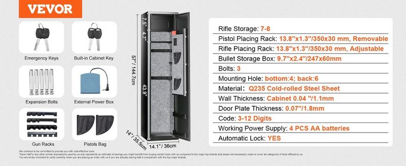 VEVOR 6 Rifles Gun Safe, Rifle Safe With Fingerprint & Digital Keypad Lock, Gun Storage Cabinet For Shotguns With Built-in Storage Locker, Removable Storage Shelf For Home Long Gun And Pistols_voghion.com