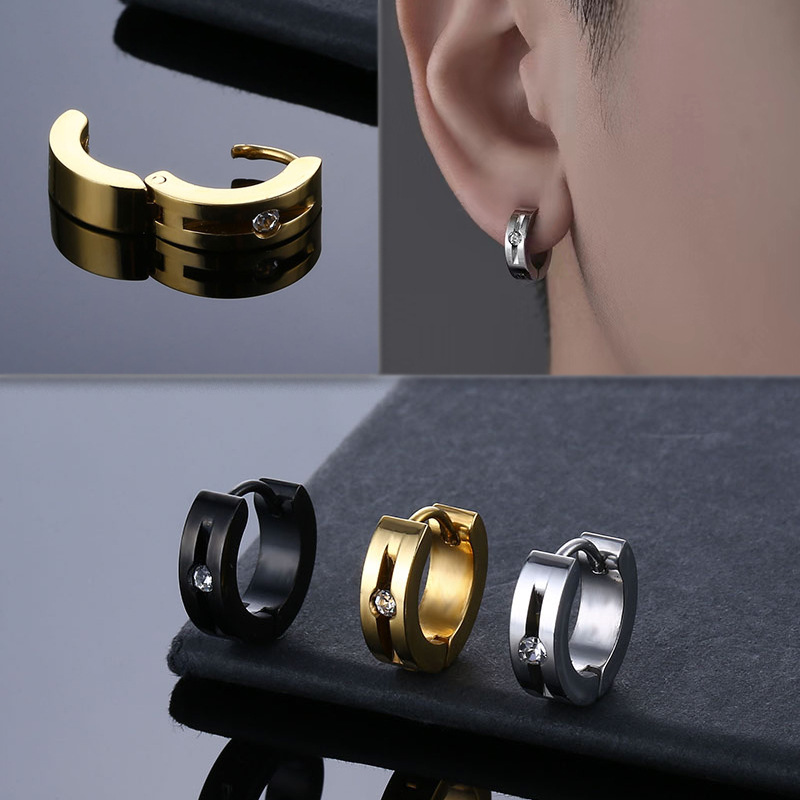 Orecchini con strass in acciaio al titanio alla moda Fibbia per orecchio in acciaio inossidabile Versione coreana Gioielli per orecchie semplici alla moda per uomini e donne_voghion.com