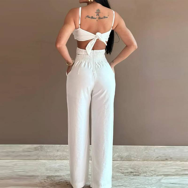 Mono de tirantes con diseño floral tridimensional blanco para mujer, de algodón y lino._voghion.com