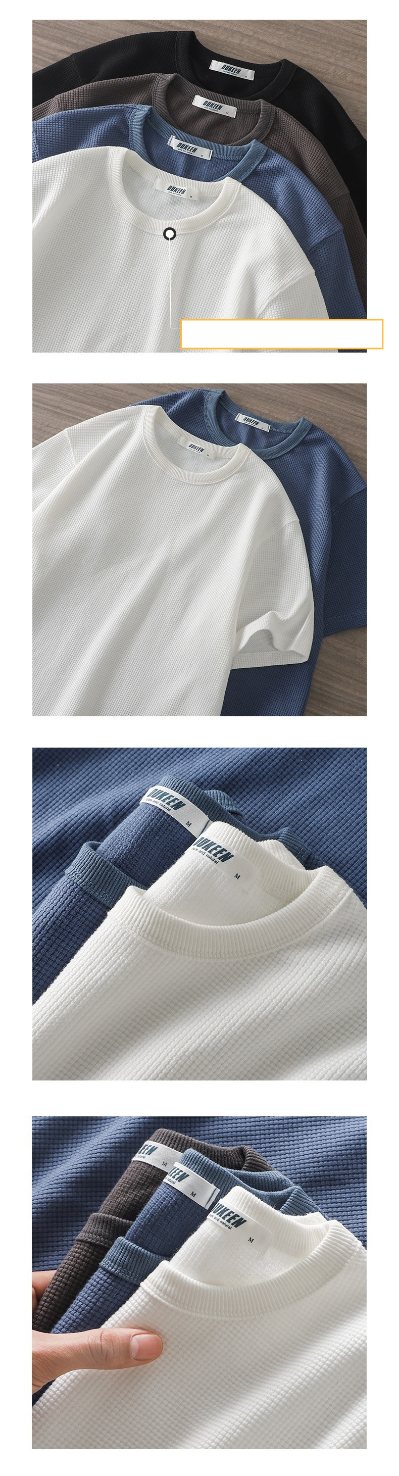 Men's clothing casual heavyweight high-end waffle t-shirt men's short-sleeved summer original small collar bottoming shirt half-sleeved trend_voghion.com
