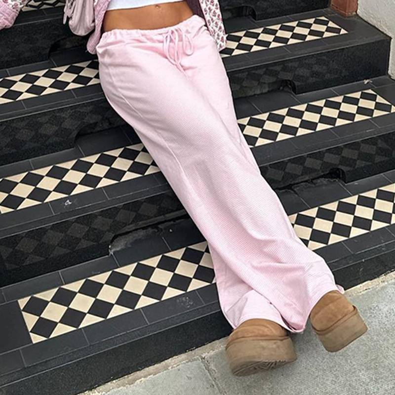 Lässige Streifen Niedrige Taille Baggy Jogginghose Kordelzug Elastische Hose Frauen Beiläufige Lose Gerade Bein Hosen Sommer Streetwear_voghion.com