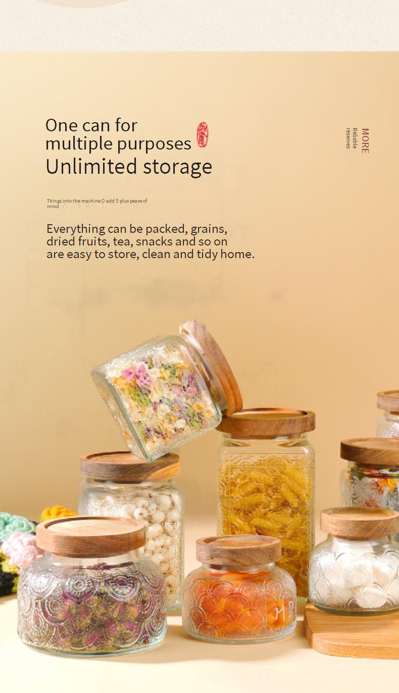 Retro-Glas versiegelt Jar geschnitzt Relief Glas Vorratsglas transparent Tee kann Lagerung Stapeln Jar_voghion.com