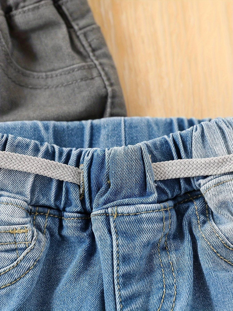 Boys 4-piece Light Blue, Medium Blue, Gray, Coffee Color Simple Casual Fashion All-match College Style Elastic Waist Elastic Fabric Fitted Washed Denim Trousers Suit_voghion.com