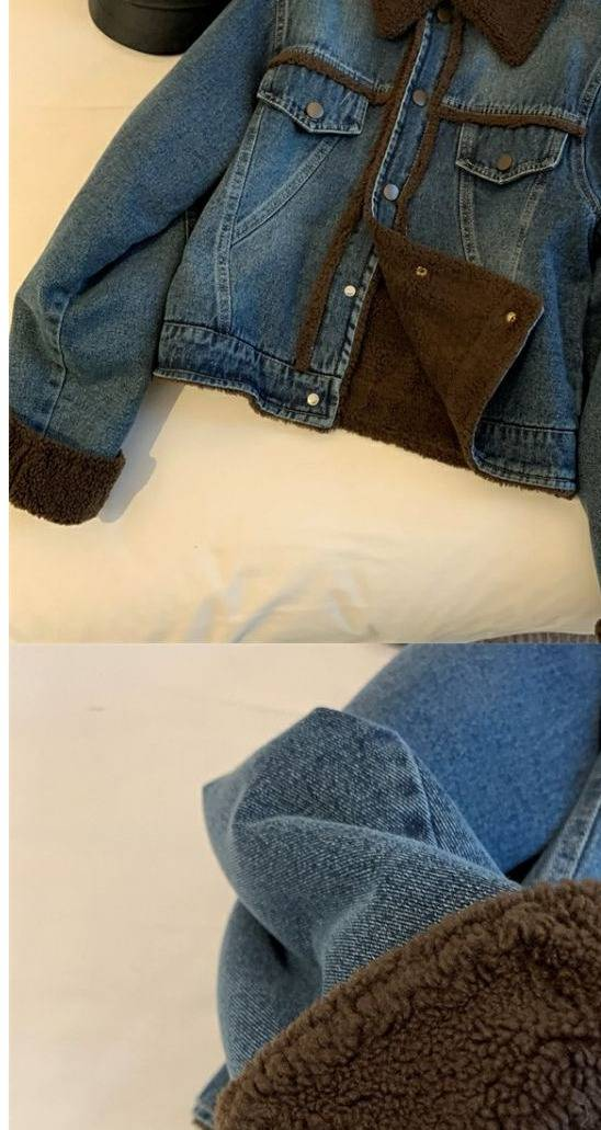 Women's Winter Lambswool-Lined Denim Jacket – Korean Oversized Style, Thickened Cotton Padding (S-2XL, Weight-Based Sizing)_voghion.com