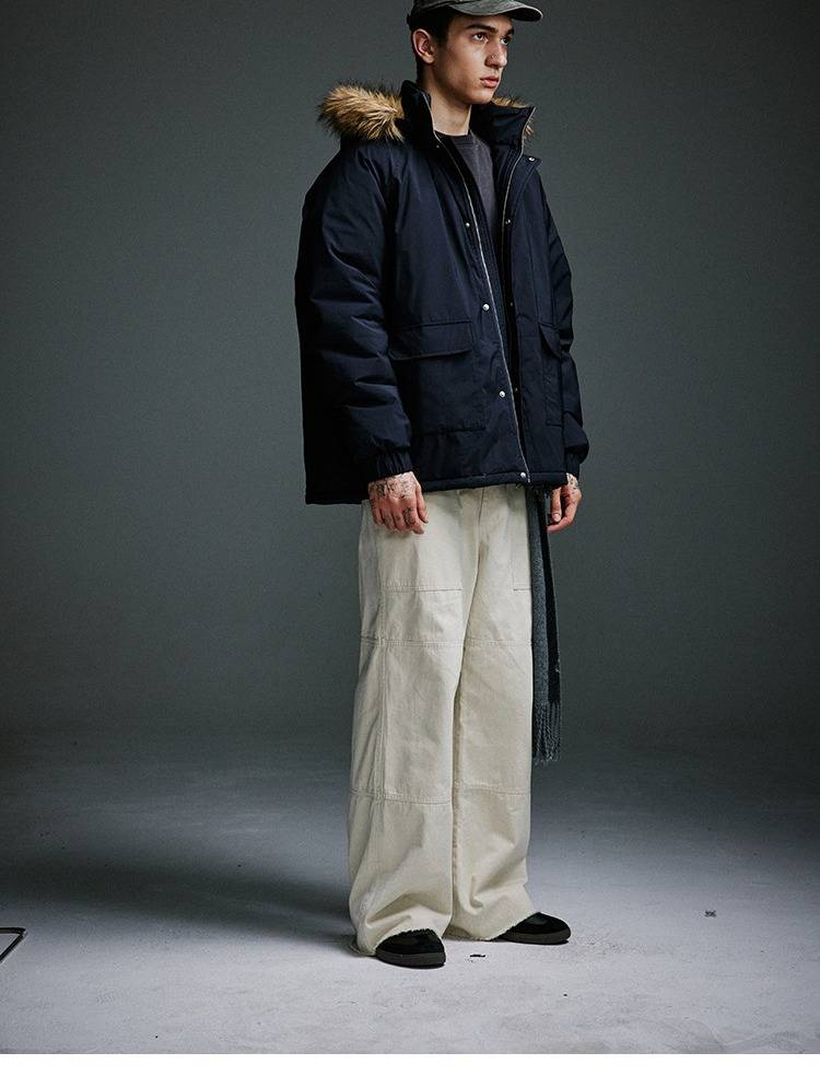 Parka de invierno para hombre con cuello de piel: chaqueta acolchada de algodón grueso con capucha (tallas M-XXL, azul marino/negro)_voghion.com