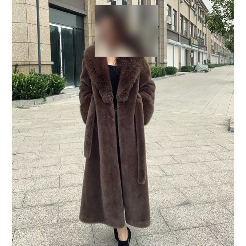 Luksusowy zimowy płaszcz damski z kołnierzem ze sztucznego futra, oversize'owa ciepła, gruba, pikowana kurtka do kolan, pluszowa odzież wierzchnia z patchworkowym wzorem_voghion.com