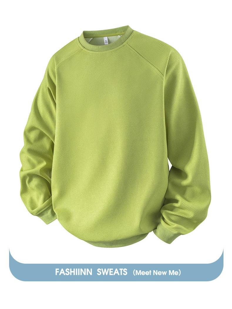 Men's Heavyweight Air Cotton Crewneck Sweatshirt - Drop Shoulder Long Sleeve T-shirt, Casual Relaxed Fit, Soft & Breathable, Multiple Colors_voghion.com