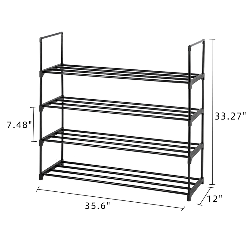Étagère à chaussures à 4 niveaux, organiseur de rangement pour chambre, entrée, couloir et placard, couleur noire_voghion.com