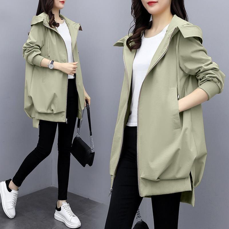 Lässiger Trenchcoat mit Kapuze in Übergröße für Damen – Locker geschnittene, langärmlige Frühlings-/Herbstjacke in Khaki, Beige und Schwarz (mit/ohne Futter)_voghion.com
