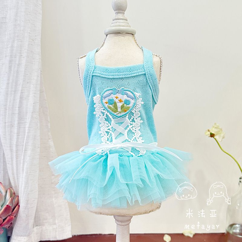Mifaya Primavera Estate Gatto Cane Vestiti Cotone Cinghie Pizzo Cravatta Carino Principessa Puffy Tulle Balletto Vestito_voghion.com